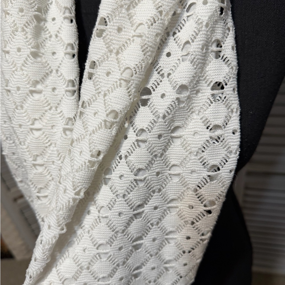 Elegant White Eyelet Crochet Lace Infinity Scarf - Picture 5 of 15
